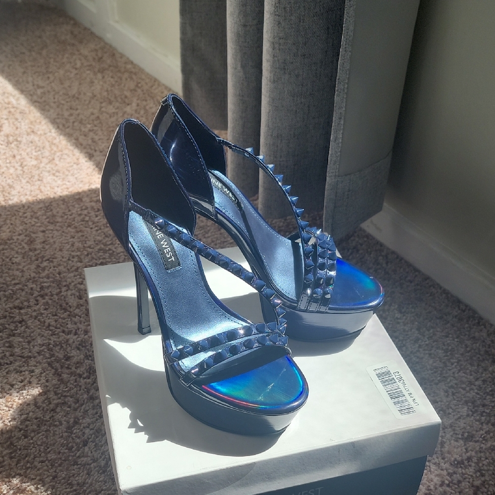 Nine West Iridescent Blue Studded Heels